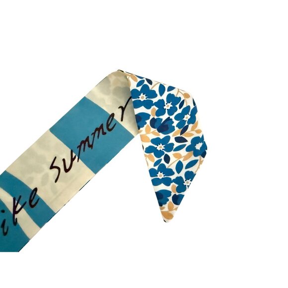 Slim Scarf Blue Floral 34in Satin Two Sided Nauticalcore Preppy No63 - Picture 12 of 16